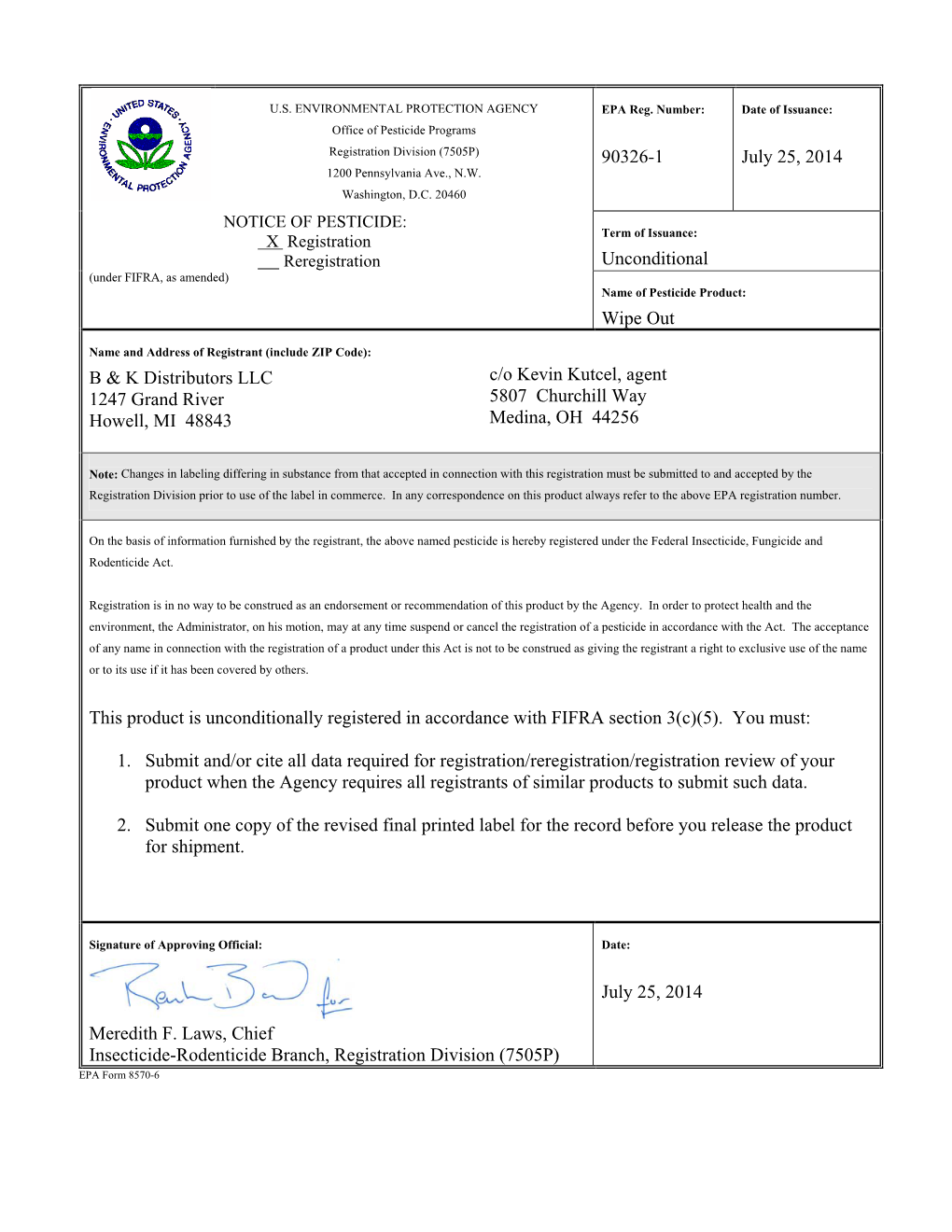 US EPA, Pesticide Product Label, WIPE OUT,25/07/2014