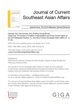 The Impact of Coalition Fragmentation and Three-Corner Fights on the 2018 Malaysian Election, In: Journal of Current Southeast Asian Affairs, 37, 3, 31–55