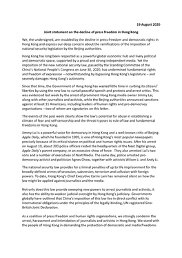 Joint Statement on the Decline of Press Freedom in Hong Kong