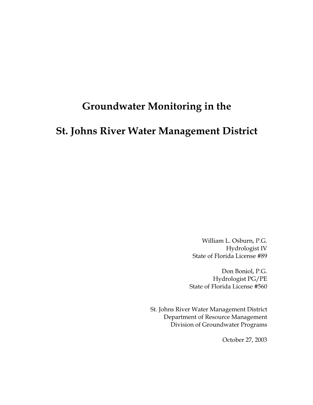 Groundwater Monitoring in the St. Johns River Water Management