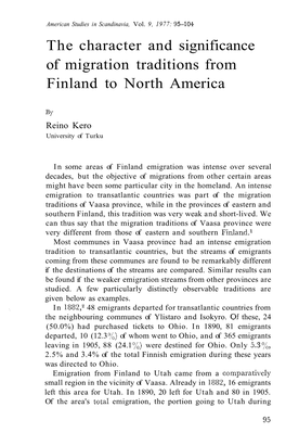 The Character and Significance of Migration Traditions from Finland to North America