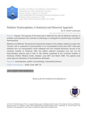 Pediatric Hydrocephalus; a Statistical and Historical Approach by R