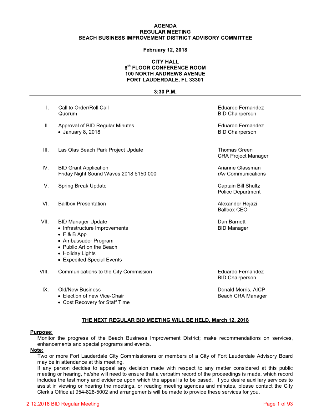 2.12.2018 BID Regular Meeting Page 1 of 93