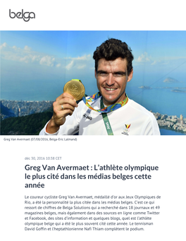 Greg Van Avermaet : L'athlète Olympique Le Plus Cité