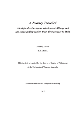 A Journey Travelled Aboriginal – European Relations at Albany and the Surrounding Region from First Contact to 1926