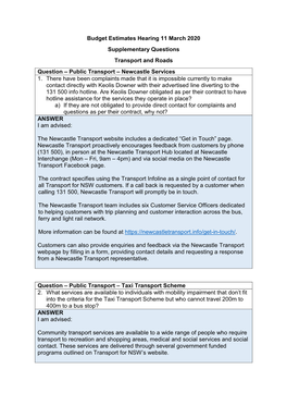 Transport and Roads Question – Public Transport – Newcastle Services 1