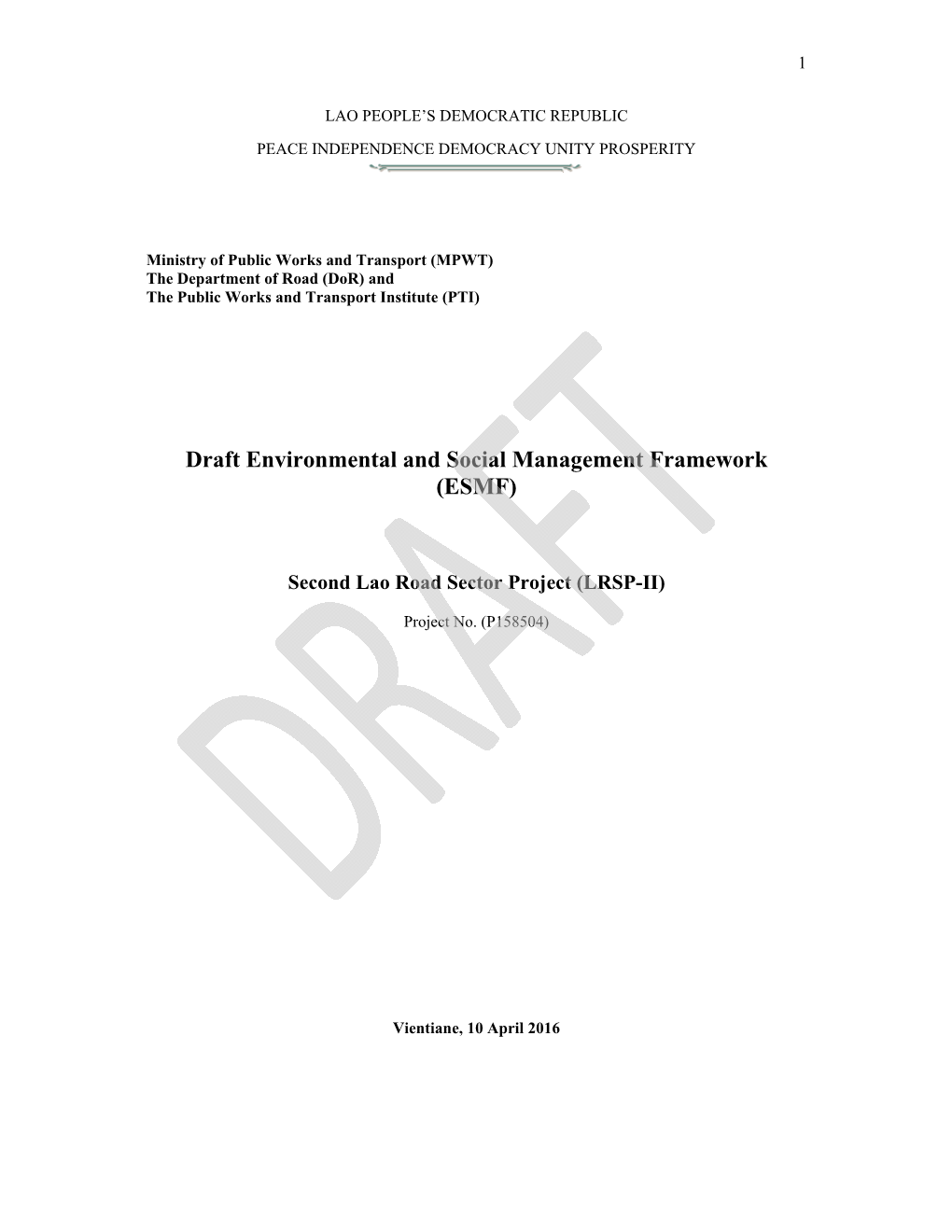 Draft Environmental and Social Management Framework (ESMF)