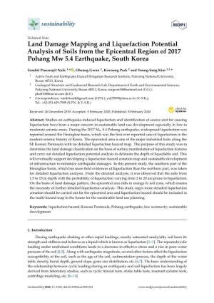 Land Damage Mapping and Liquefaction Potential Analysis of Soils from the Epicentral Region of 2017 Pohang Mw 5.4 Earthquake, South Korea