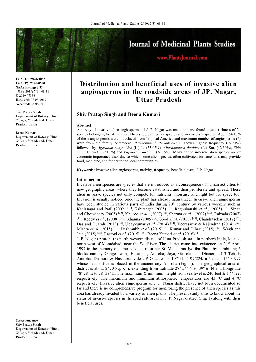 Distribution and Beneficial Uses of Invasive Alien Angiosperms in The