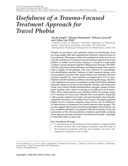 Usefulness of a Traumafocused Treatment Approach for Travel Phobia