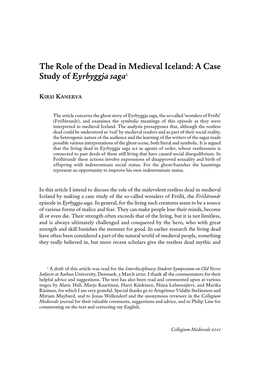 The Role of the Dead in Medieval Iceland: a Case Study of Eyrbyggja Saga1