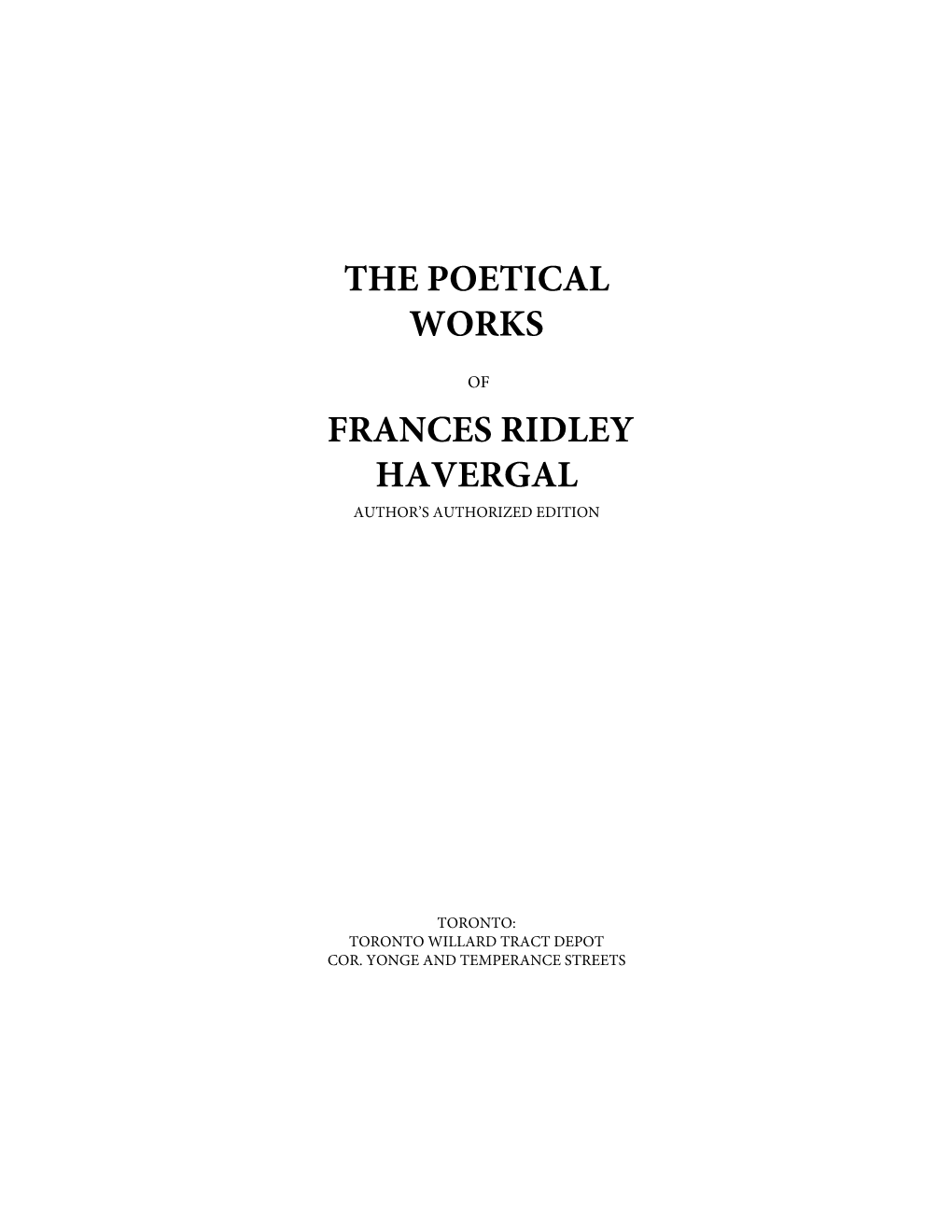 The Poetical Works Frances Ridley Havergal