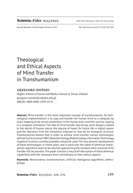 Theological and Ethical Aspects of Mind Transfer in Transhumanism