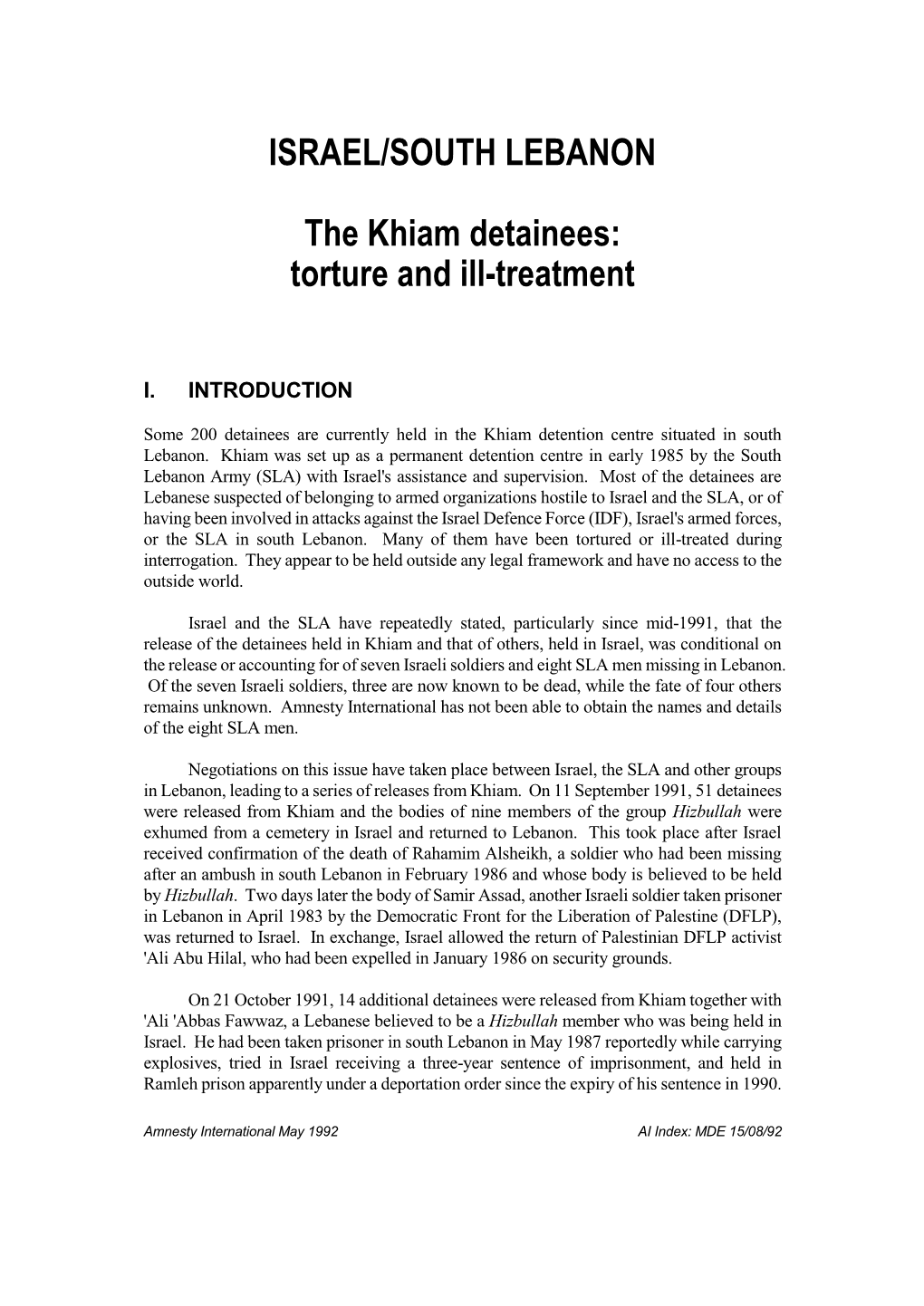 The Khiam Detainees: Torture and Ill-Treatment