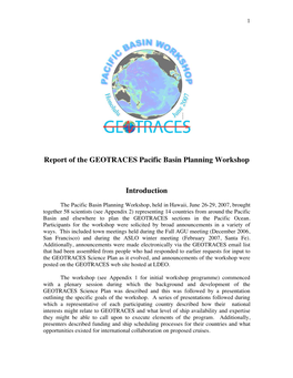Report of the GEOTRACES Pacific Basin Planning Workshop