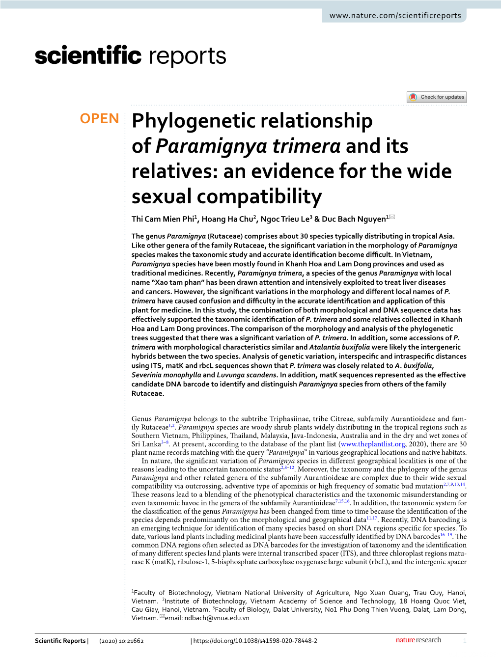 Phylogenetic Relationship of Paramignya Trimera and Its Relatives