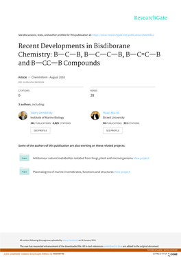 Recent Developments in Bisdiborane Chemistry: B—C—B, B—C—C—B, B—C=C—B and B—CC—B Compounds