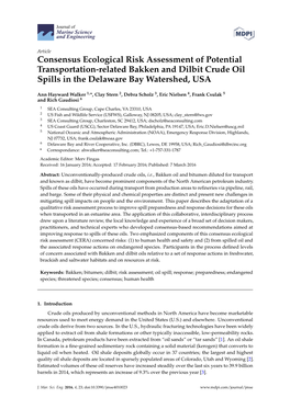 Consensus Ecological Risk Assessment of Potential Transportation-Related Bakken and Dilbit Crude Oil Spills in the Delaware Bay Watershed, USA