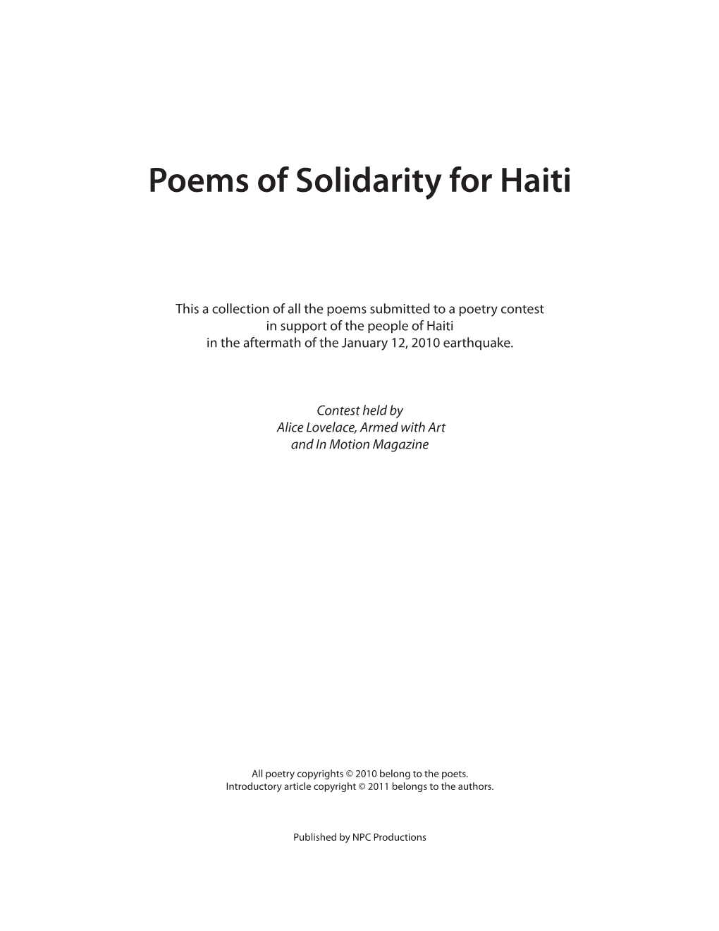 Poems of Solidarity for Haiti