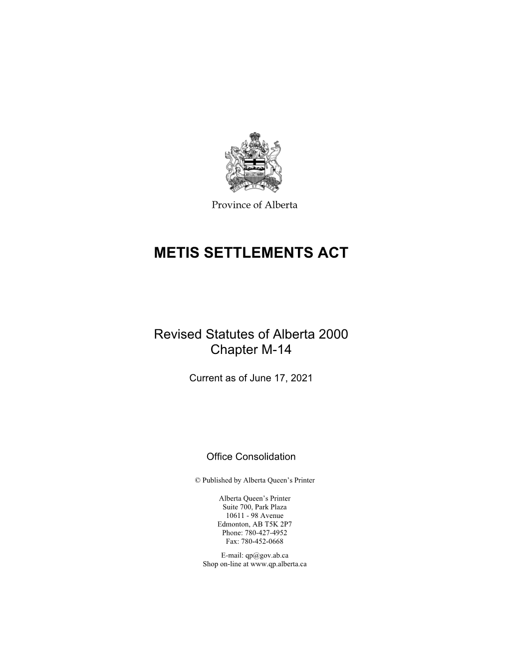 Metis Settlements Act