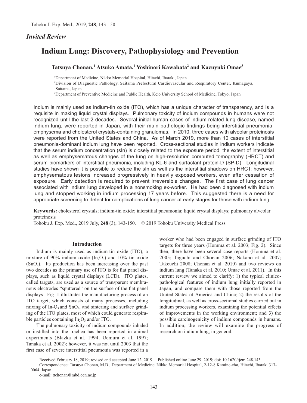 Indium Lung: Discovery, Pathophysiology and Prevention