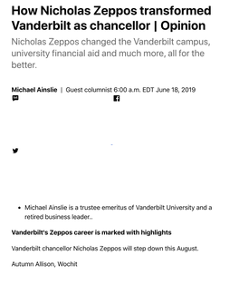 How Nicholas Zeppos Transformed Vanderbilt As