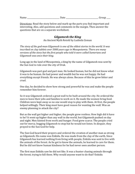 Gilgamesh the King Story to Go with Illustrated Version.Pdf