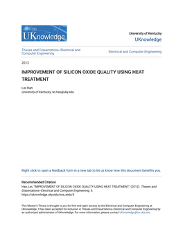 Improvement of Silicon Oxide Quality Using Heat Treatment