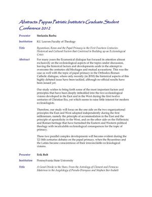 Abstracts: Pappas Patristic Institute's Graduate Student Conference 2012