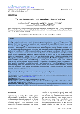 Thyroid Surgery Under Local Anaesthesia: Study of 30 Cases