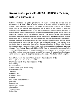 Nuevas Bandas Para El RESURRECTION FEST 2015: Korn, Refused Y Muchos Más