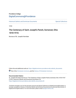 The Centenary of Saint Joseph's Parish, Somerset, Ohio 1818-1918