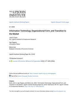 Information Technology, Organizational Form, and Transition to the Market