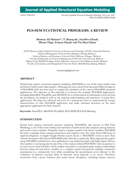 Journal of Applied Structural Equation Modeling PLS-SEM STATISTICAL