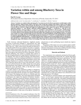 Variation Within and Among Blueberry Taxa in Flower Size and Shape