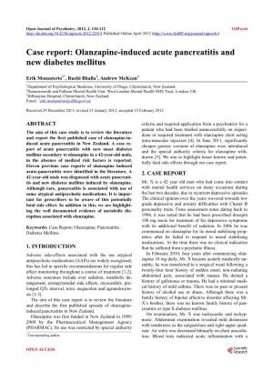 Olanzapine-Induced Acute Pancreatitis and New Diabetes Mellitus