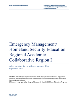Homeland Security Education Regional Academic Collaborative Region I