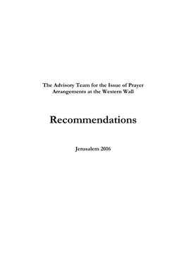 Recommendations Passed by the Government, from the Advisory Team for the Issue of Prayer Arrangements At