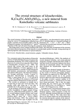 The Crystal Structure of Klyuchevskite, K3cu3(Fe,A1)O2(SO4)4, a New Mineral from Kamchatka Volcanic Sublimates