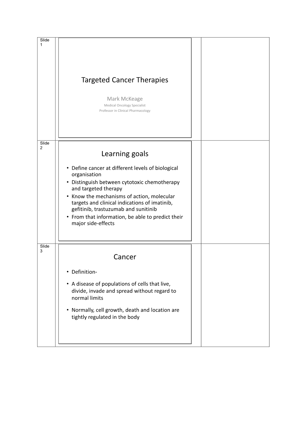 Targeted Cancer Therapies Learning Goals Cancer