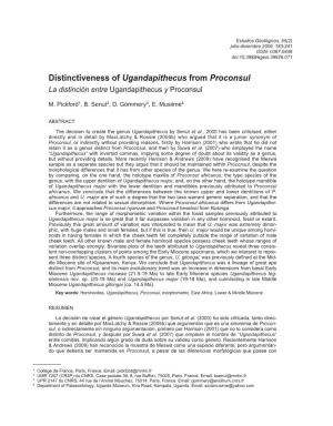 Distinctiveness of Ugandapithecus from Proconsul La Distinción Entre Ugandapithecus Y Proconsul