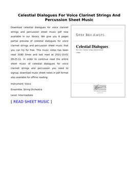 Celestial Dialogues for Voice Clarinet Strings and Percussion Sheet Music