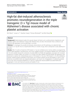 High-Fat Diet-Induced Atherosclerosis Promotes Neurodegeneration in The