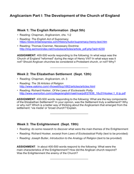 Anglicanism Part I: the Development of the Church of England