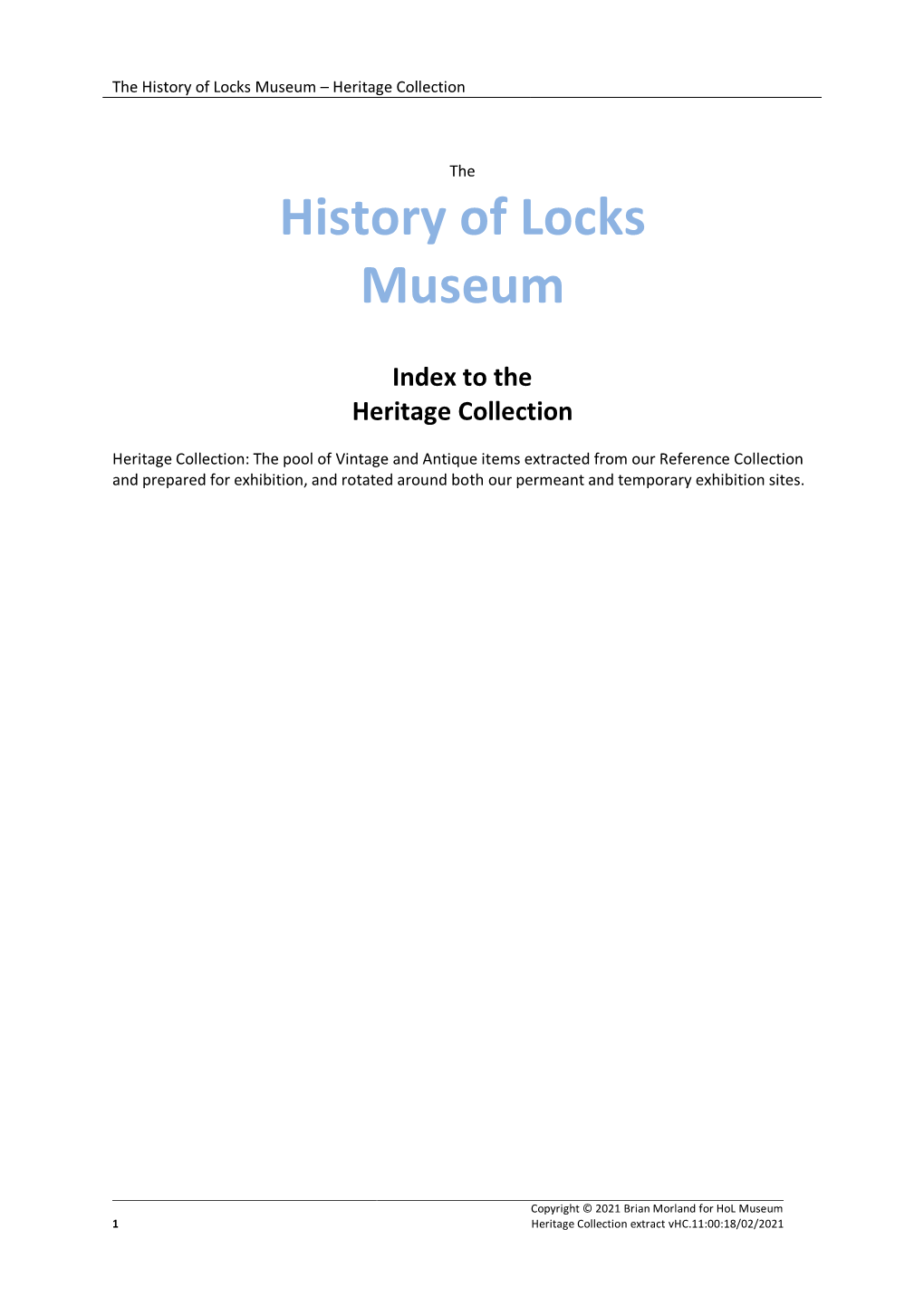 History of Locks Museum – Heritage Collection