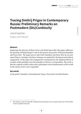 Tracing Dmitrij Prigov in Contemporary Russia: Preliminary Remarks On