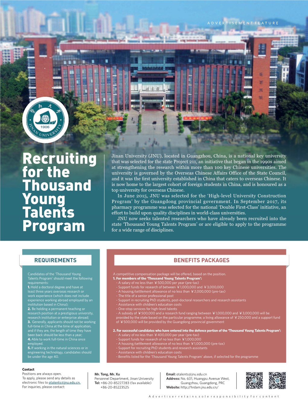 Recruiting for the Thousand Young Talents Program