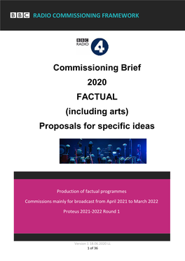 Commissioning Brief 2020 FACTUAL (Including Arts) Proposals for Specific Ideas