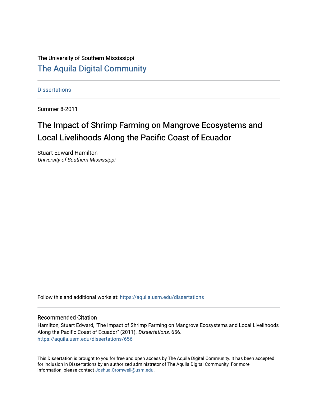 The Impact of Shrimp Farming on Mangrove Ecosystems and Local Livelihoods Along the Pacific Coast of Cuadore