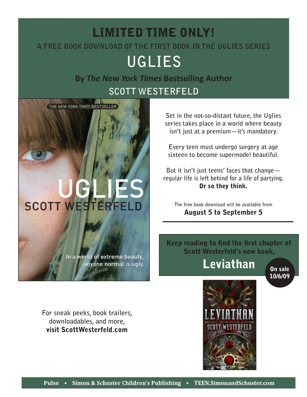 UGLIES SERIES UGLIES by the New York Times Bestselling Author SCOTT WESTERFELD
